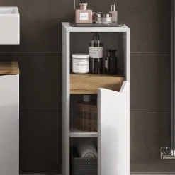 Vicco Midischrank Weiß Marelle 30x75x35 cm - Die Badezimmermöbel, Grifflose Fronten für eine moderne Optik