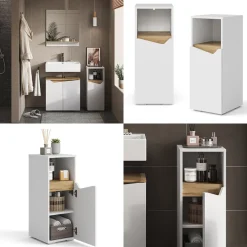 Vicco Midischrank Weiß Marelle 30x75x35 cm - Die Badezimmermöbel, Grifflose Fronten für eine moderne Optik