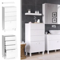 Vicco Midischrank Weiß Sola 60x113x37 cm - Die Badezimmermöbel, Viel Stauraum oben und unten