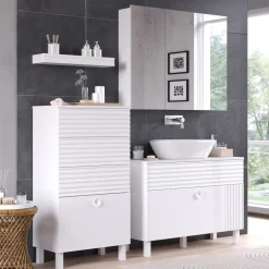 Vicco Midischrank Weiß Sola 60x113x37 cm - Die Badezimmermöbel, Viel Stauraum oben und unten