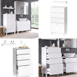 Vicco Midischrank Weiß Sola 60x113x37 cm - Die Badezimmermöbel, Viel Stauraum oben und unten