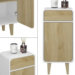 Vicco Midischrank Weiß/Eiche Arla 40x81x30 cm - Badezimmermöbel, Viel Stauraum für Handtücher, Kosmetik & Pflegeprodukte