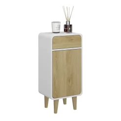 Vicco Midischrank Weiß/Eiche Arla 40x81x30 cm - Badezimmermöbel, Viel Stauraum für Handtücher, Kosmetik & Pflegeprodukte