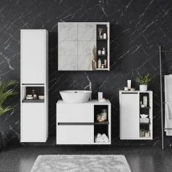 Vicco Midischrank Weiß/Grau Viola 50x86x33 cm - Die Badezimmermöbel, Leichte Reinigung des Bodens dank wandhängender Montage