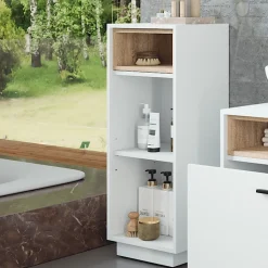 Vicco Midischrank Weiß/Sonoma Beatrice 38x93x30 cm - Aufbewahrungsschrank, Viel Stauraum für Handtücher, Kosmetik & Pflegeprodukte