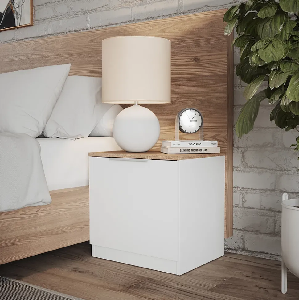 Vicco Nachttisch Betti, Nachtkommode, Weiß/Sonoma, 50 x 50 cm mit 1 Türen