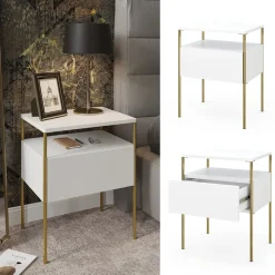 Vicco Nachttisch Mira, Nachtkommode, Weiß/Gold, 40 x 50 cm