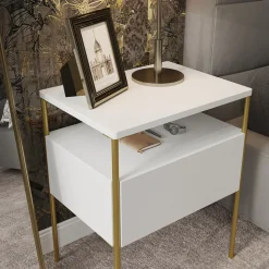 Vicco Nachttisch Mira, Nachtkommode, Weiß/Gold, 40 x 50 cm