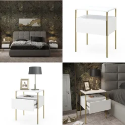 Vicco Nachttisch Mira, Nachtkommode, Weiß/Gold, 40 x 50 cm