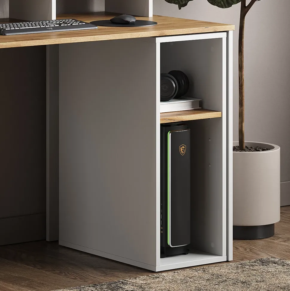 Vicco PC-Schrank "Tomy", Weiß/Goldkraft Eiche, 28.5 x 50 cm mit 2 offenen Fächern