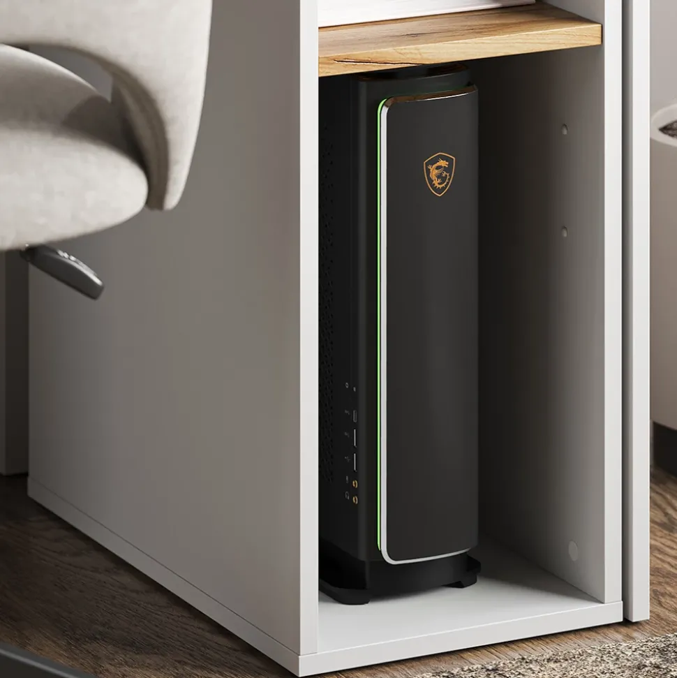 Vicco PC-Schrank "Tomy", Weiß/Goldkraft Eiche, 28.5 x 50 cm mit 2 offenen Fächern