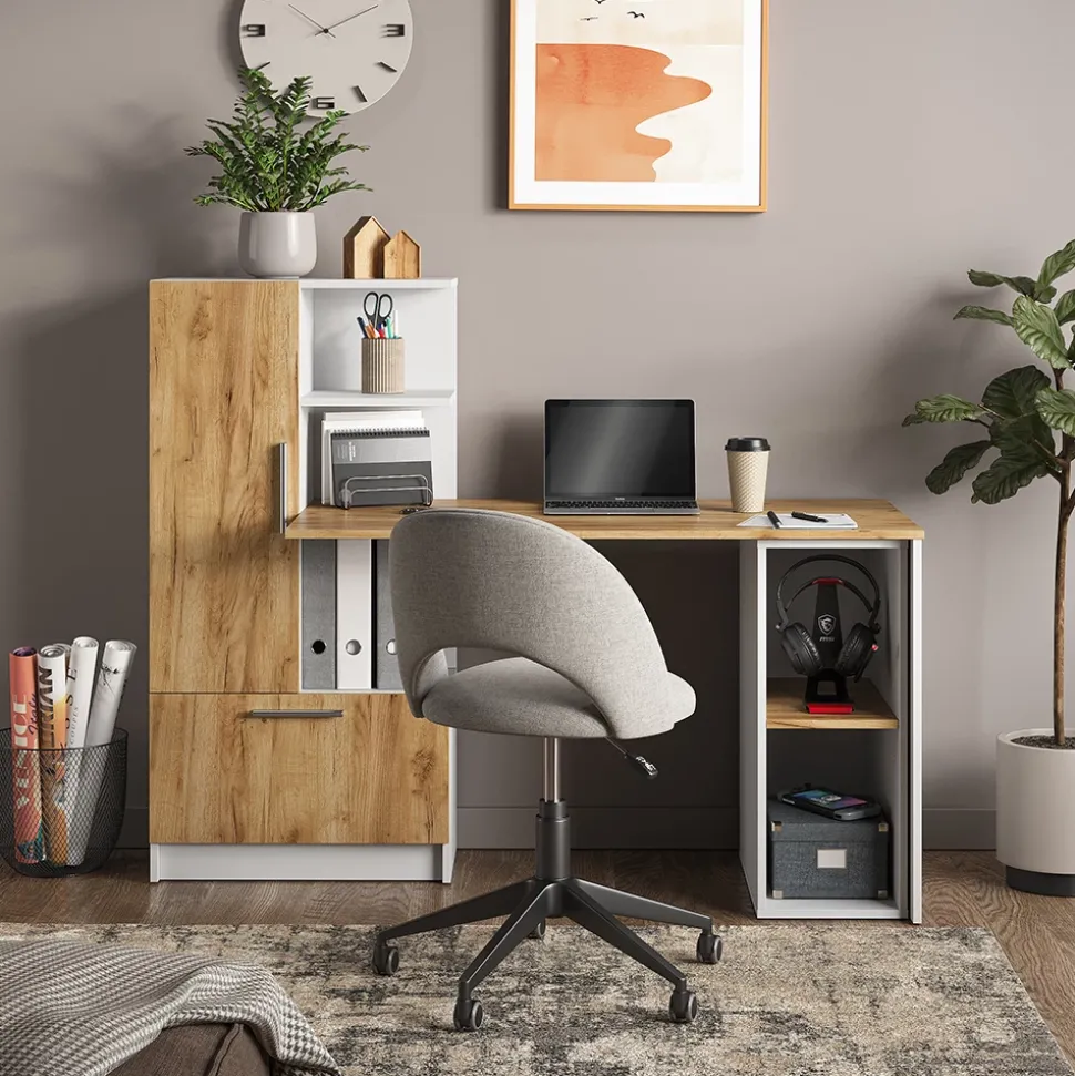 Vicco PC-Schrank "Tomy", Weiß/Goldkraft Eiche, 28.5 x 50 cm mit 2 offenen Fächern