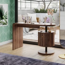 Vicco Schminktisch Eiche rustikal Lara 120x76x50 cm - Der Bürotisch mit Stauraum, Große Tischfläche für Make-up, Schmuck und Styling-Utensilien