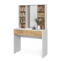 Vicco Schminktisch Goldkraft Eiche/Weiß Alexa 93x147x40 cm - Kosmetiktisch, Schafft sofort ein aufgeräumtes Beauty-Setup