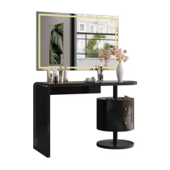 Vicco Schminktisch Schwarz Hochglanz Lara 120x76x50 cm - Frisiertisch, Große Tischfläche für Make-up, Schmuck und Styling-Utensilien