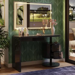 Vicco Schminktisch Schwarz Hochglanz Lara 120x76x50 cm - Frisiertisch, Große Tischfläche für Make-up, Schmuck und Styling-Utensilien