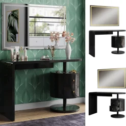 Vicco Schminktisch Schwarz Hochglanz Lara 120x76x50 cm - Frisiertisch, Große Tischfläche für Make-up, Schmuck und Styling-Utensilien