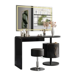 Vicco Schminktisch Schwarz Hochglanz Lara 120x76x50 cm - Frisiertisch, Große Tischfläche für Make-up, Schmuck und Styling-Utensilien