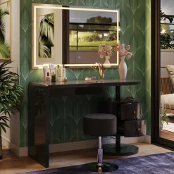 Vicco Schminktisch Schwarz Hochglanz Lara 120x76x50 cm - Frisiertisch, Große Tischfläche für Make-up, Schmuck und Styling-Utensilien