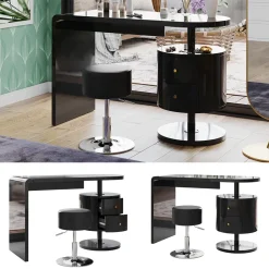 Vicco Schminktisch Schwarz Hochglanz Lara 120x76x50 cm - Frisiertisch, Große Tischfläche für Make-up, Schmuck und Styling-Utensilien