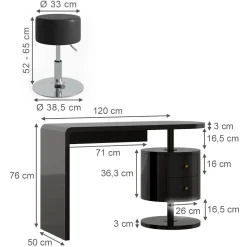 Vicco Schminktisch Schwarz Hochglanz Lara 120x76x50 cm - Frisiertisch, Große Tischfläche für Make-up, Schmuck und Styling-Utensilien