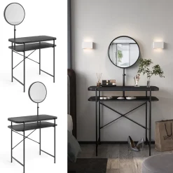 Vicco Schminktisch Schwarz Skip 80x76.5x40 cm - Kosmetiktisch, Kompaktes Format – passt auch in kleine Schlafzimmer & Nischen