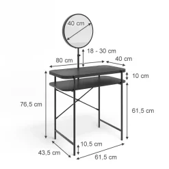 Vicco Schminktisch Schwarz Skip 80x76.5x40 cm - Kosmetiktisch, Kompaktes Format – passt auch in kleine Schlafzimmer & Nischen