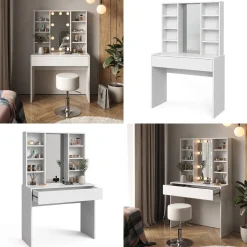 Vicco Schminktisch Weiß Alexa 93x147x40 cm - Kosmetiktisch, Schafft sofort ein aufgeräumtes Beauty-Setup