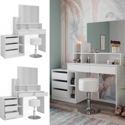 Vicco Schminktisch Weiß Anja 139.8x115x40 cm - Frisiertisch, Schubladen für Ordnung im Chaos