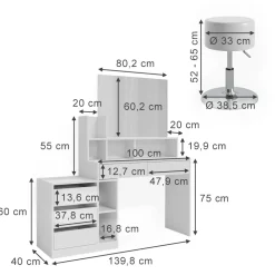 Vicco Schminktisch Weiß Anja 139.8x115x40 cm - Frisiertisch, Schubladen für Ordnung im Chaos