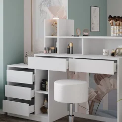 Vicco Schminktisch Weiß Anja 139.8x115x40 cm - Frisiertisch, Schubladen für Ordnung im Chaos