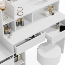 Vicco Schminktisch Weiß Anja 139.8x115x40 cm - Frisiertisch, Schubladen für Ordnung im Chaos