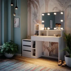 Vicco Schminktisch Weiß Anja 139.8x115x40 cm - Frisiertisch, Schubladen für Ordnung im Chaos