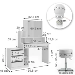 Vicco Schminktisch Weiß Anja 139.8x115x40 cm - Frisiertisch, Schubladen für Ordnung im Chaos