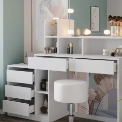 Vicco Schminktisch Weiß Anja 139.8x115x40 cm - Frisiertisch, Schubladen für Ordnung im Chaos