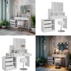 Vicco Schminktisch Weiß Anja 139.8x115x40 cm - Frisiertisch, Schubladen für Ordnung im Chaos