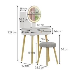 Vicco Schminktisch Weiß Edda 60x127x40 cm - Frisiertisch, Perfekte Lösung für kleine Räume – maximale Nutzung von Stauraum