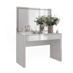 Vicco Schminktisch Weiß Hochglanz/Weiß Annabelle 110x75.5x50 cm - Frisiertisch, Hält täglich genutzte Produkte immer griffbereit