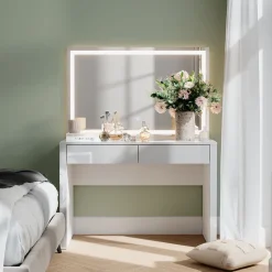 Vicco Schminktisch Weiß Hochglanz/Weiß Annabelle 110x75.5x50 cm - Frisiertisch, Hält täglich genutzte Produkte immer griffbereit