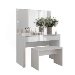 Vicco Schminktisch Weiß Hochglanz/Weiß Annabelle 110x75.5x50 cm - Frisiertisch, Hält täglich genutzte Produkte immer griffbereit