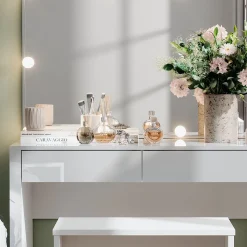 Vicco Schminktisch Weiß Hochglanz/Weiß Annabelle 110x75.5x50 cm - Frisiertisch, Hält täglich genutzte Produkte immer griffbereit