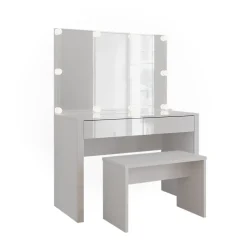 Vicco Schminktisch Weiß Hochglanz/Weiß Annabelle 110x75.5x50 cm - Frisiertisch, Hält täglich genutzte Produkte immer griffbereit