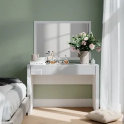 Vicco Schminktisch Weiß Hochglanz/Weiß Annabelle 110x75.5x50 cm - Frisiertisch, Hält täglich genutzte Produkte immer griffbereit