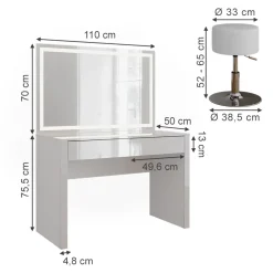 Vicco Schminktisch Weiß Hochglanz/Weiß Annabelle 110x75.5x50 cm - Frisiertisch, Hält täglich genutzte Produkte immer griffbereit