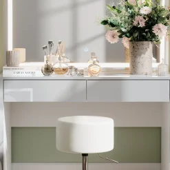 Vicco Schminktisch Weiß Hochglanz/Weiß Annabelle 110x75.5x50 cm - Frisiertisch, Hält täglich genutzte Produkte immer griffbereit