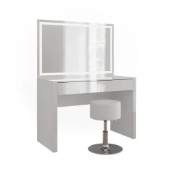 Vicco Schminktisch Weiß Hochglanz/Weiß Annabelle 110x75.5x50 cm - Frisiertisch, Hält täglich genutzte Produkte immer griffbereit