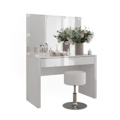 Vicco Schminktisch Weiß Hochglanz/Weiß Annabelle 110x75.5x50 cm - Frisiertisch, Hält täglich genutzte Produkte immer griffbereit