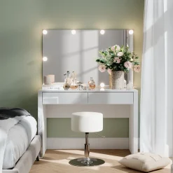 Vicco Schminktisch Weiß Hochglanz/Weiß Annabelle 110x75.5x50 cm - Frisiertisch, Hält täglich genutzte Produkte immer griffbereit