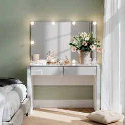 Vicco Schminktisch Weiß Hochglanz/Weiß Annabelle 110x75.5x50 cm - Frisiertisch, Hält täglich genutzte Produkte immer griffbereit