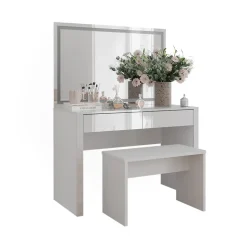 Vicco Schminktisch Weiß Hochglanz/Weiß Annabelle 110x75.5x50 cm - Frisiertisch, Hält täglich genutzte Produkte immer griffbereit